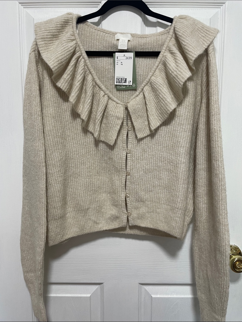 H&M Cream Ruffle-Trim Button Cardigan